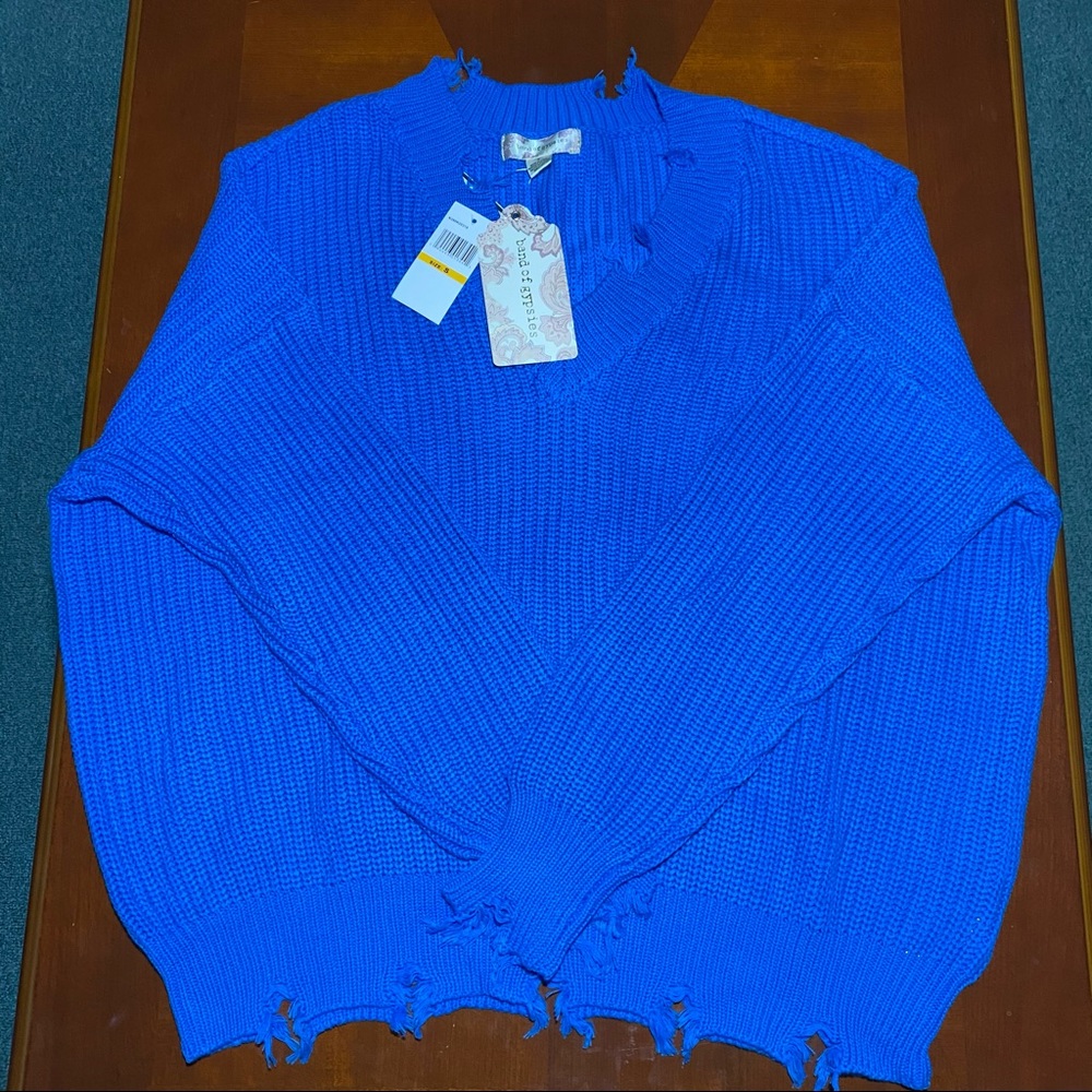 Band of Gypsies Azure Blue Distressed Pullover